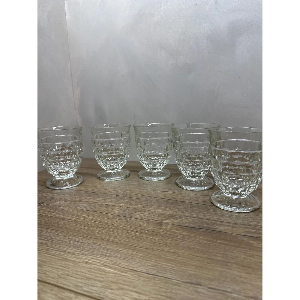Vintage 1960s Indiana Glass Whitehall Cubist Clear Short Tumbler Glass Set of 5